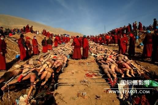 中国摄影师牛光拍摄《玉树地震遇难者火葬》的获一般新闻单幅二等奖。