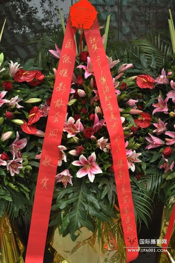 国际摄影网为展览赠送了花篮