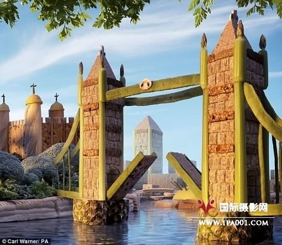摄影师用26种水果蔬菜雕塑伦敦全景图(组图)